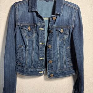 American Eagle Cropped Denim Jacket Medium Wash Stretch SP Petite